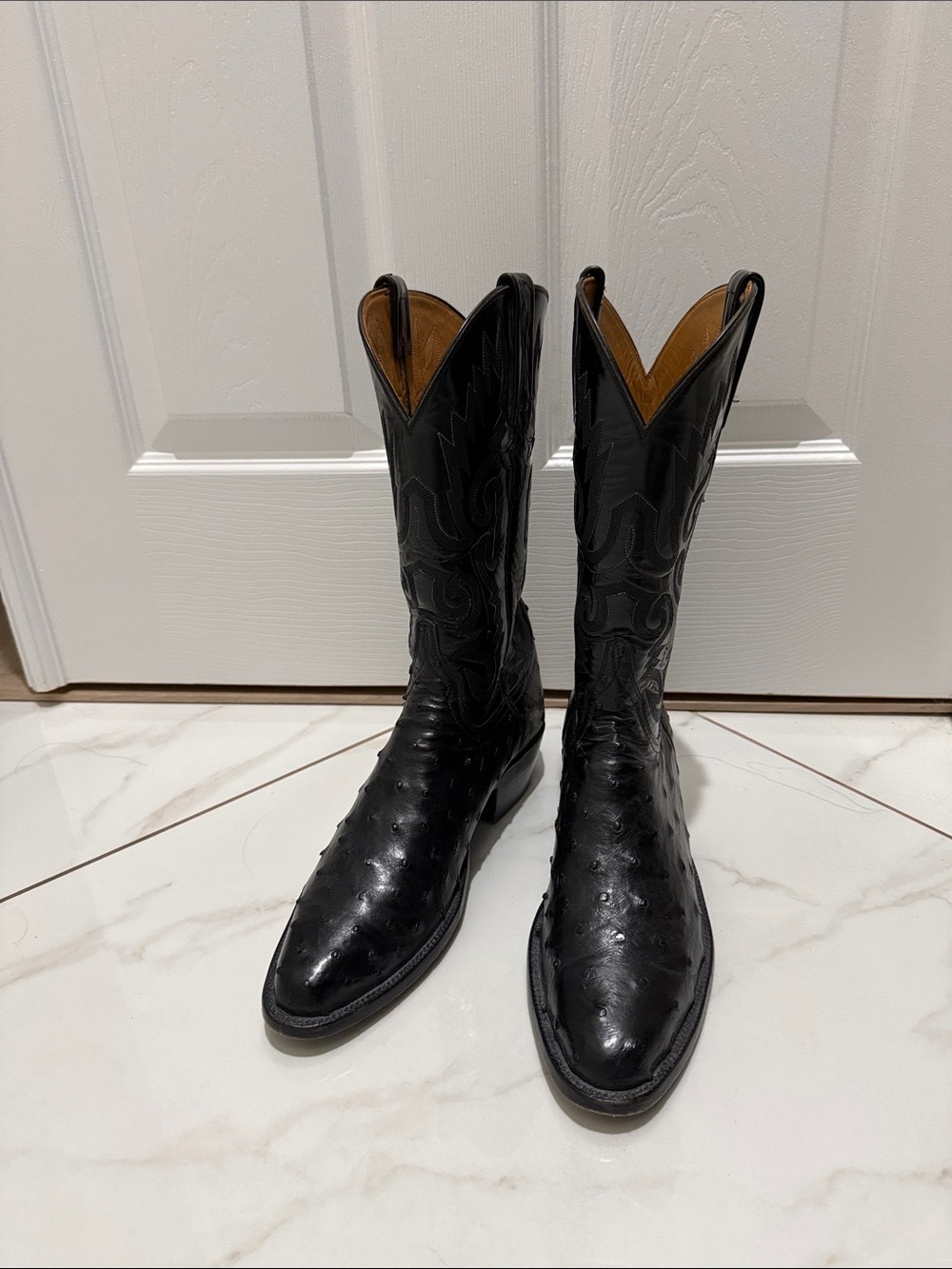Lucchese Luke Men’s Full Quill Ostrich Black Cowboy Boots